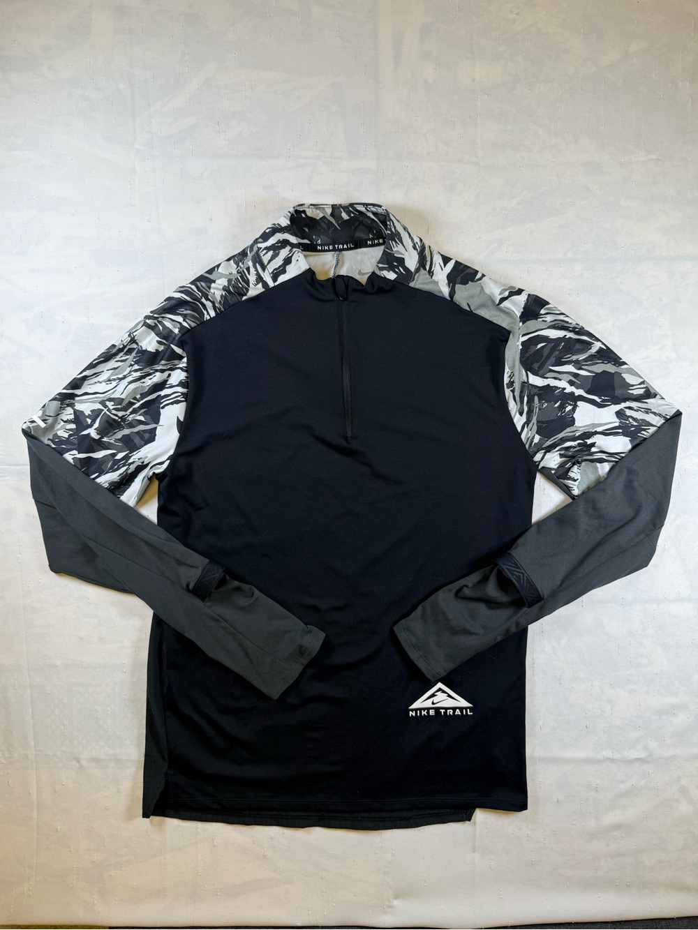 Nike Trail Black Quarter Zip with Thumb Holes, Breathable Sleeves Zipper Pocket